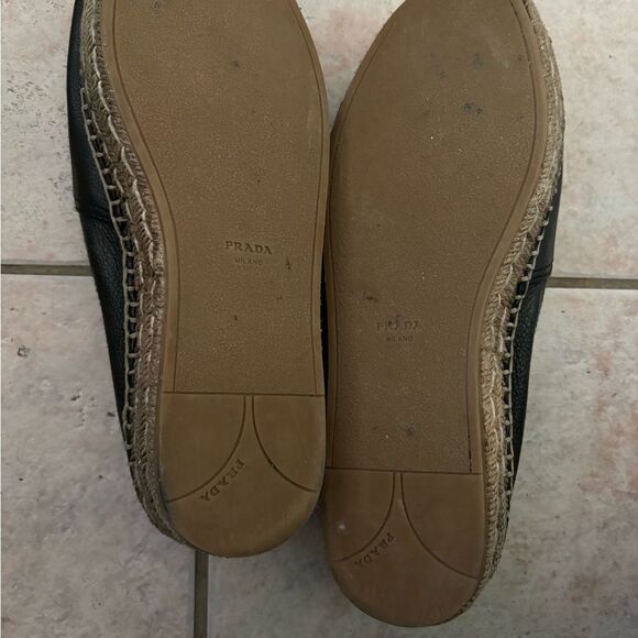 Prada espadrilles open toe platform shoes big logo sandals leather flats - Picture 6 of 6